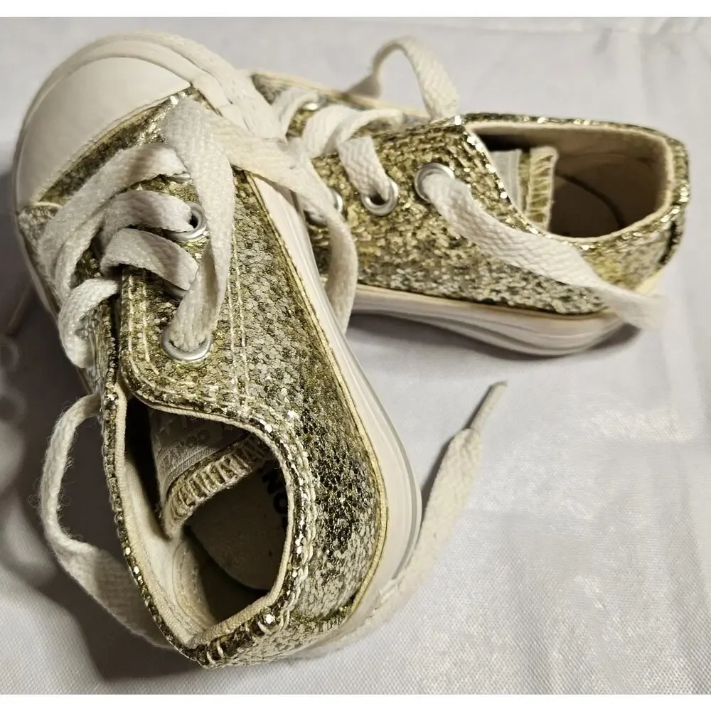 Converse Chuck Taylor All Star Infant Size 3 Gold Glitter Low Top Sneakers